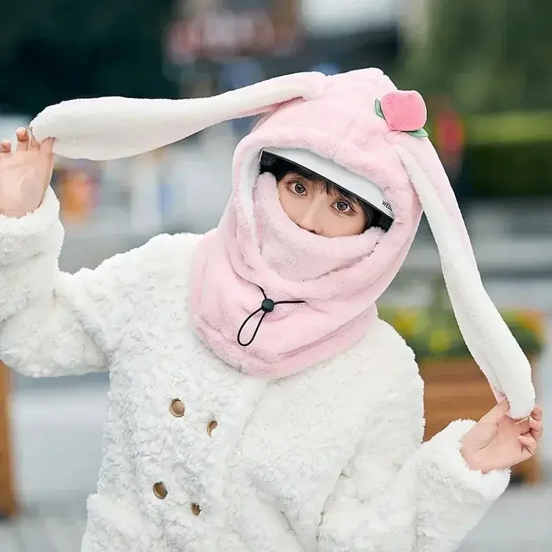 Cartoon Rabbit Ear Ski Helmet Cover Comfortable Soft Cycling Skiing Helmet Hat Lovely Winter Warm Plush Cap for Girl Women