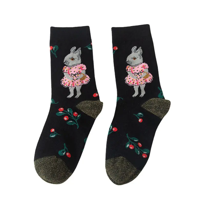Korean Autumn and Winter New Animal Series Socks Women's Mid Tube Stockings Puppy Rabbit Cat AB Cute Female Socks Unisex