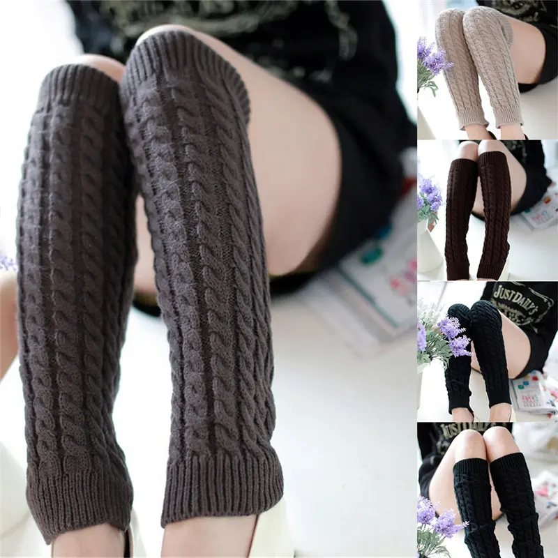 NEW Fashion Gaiters Boot Cuffs Woman Thigh High Warm Knit Knitted Knee Socks Black Leg Warmers for Women Christmas Gifts