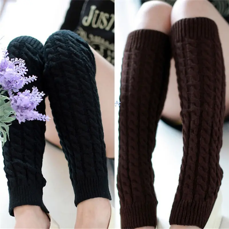 NEW Fashion Gaiters Boot Cuffs Woman Thigh High Warm Knit Knitted Knee Socks Black Leg Warmers for Women Christmas Gifts