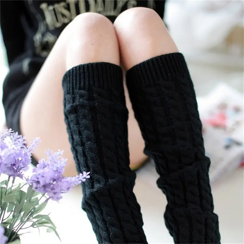 NEW Fashion Gaiters Boot Cuffs Woman Thigh High Warm Knit Knitted Knee Socks Black Leg Warmers for Women Christmas Gifts