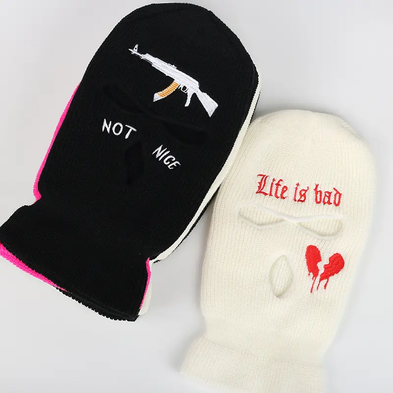 1Pc Embroidery Balaclava Face Mask 3-Hole for Cold Weather, Winter Ski Mask for Men and Women Thermal Cycling Mask Christmas Gif
