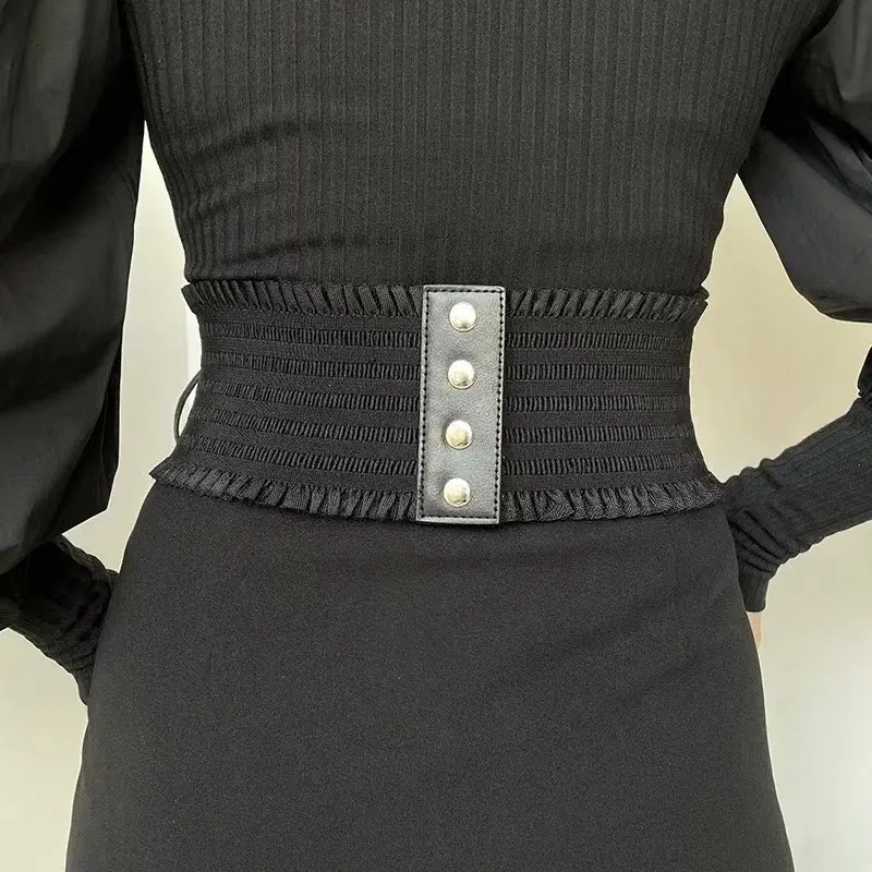 Lace Straps, Leather Waist Closure, Women's Decoration, Shaping Body, Waist Closure, Black European and American Vintage Metal B