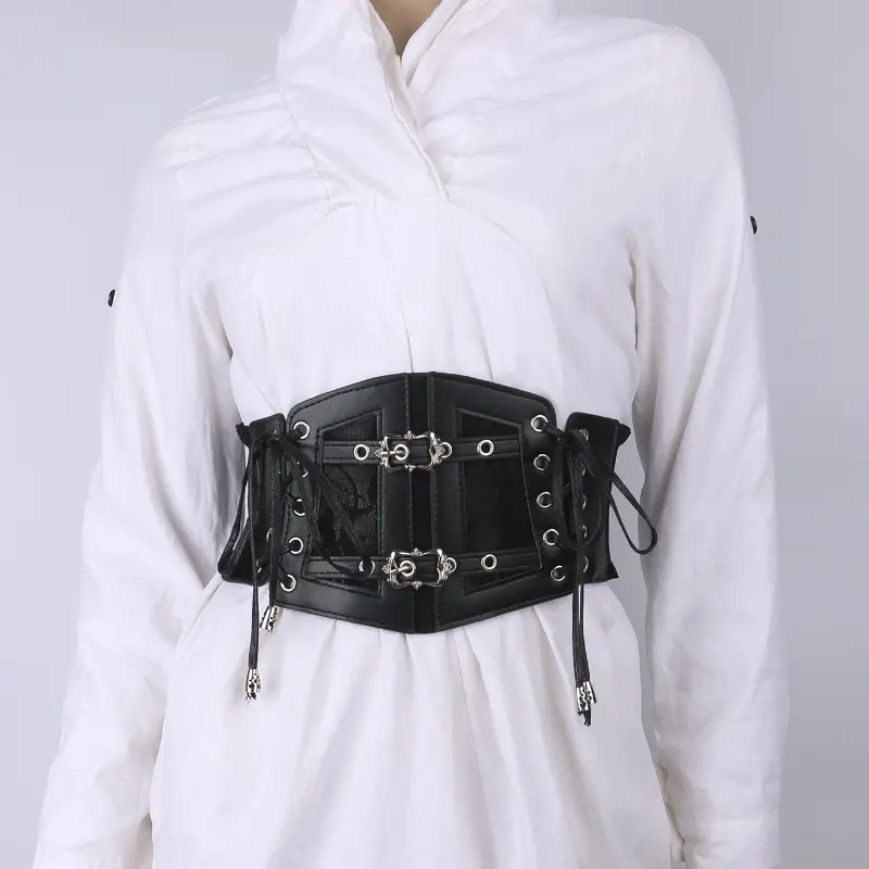Lace Straps, Leather Waist Closure, Women's Decoration, Shaping Body, Waist Closure, Black European and American Vintage Metal B