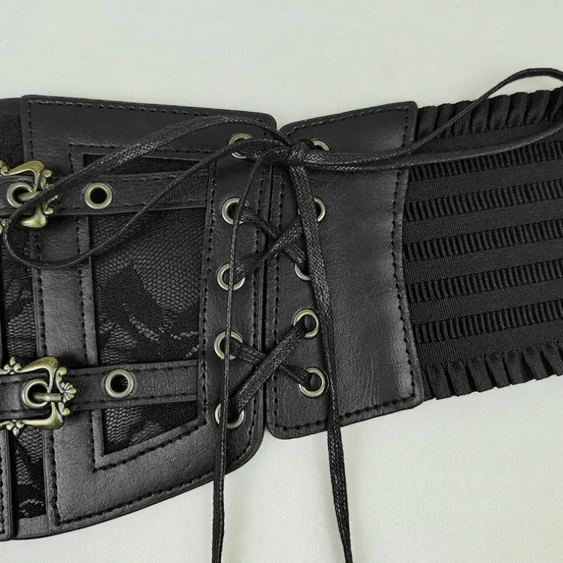 Lace Straps, Leather Waist Closure, Women's Decoration, Shaping Body, Waist Closure, Black European and American Vintage Metal B