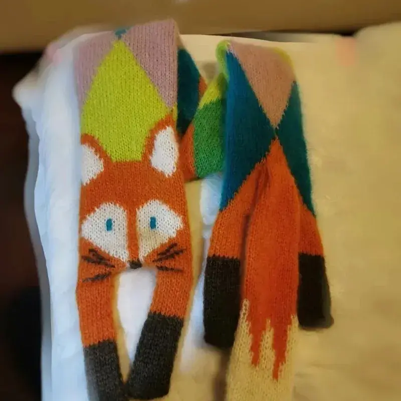 New Autumn Winter Children's Cartoon Fox Knitted Scarf Baby Boys Girls Warm Women Shawl Kids Female Knitted Animal Women Scarf