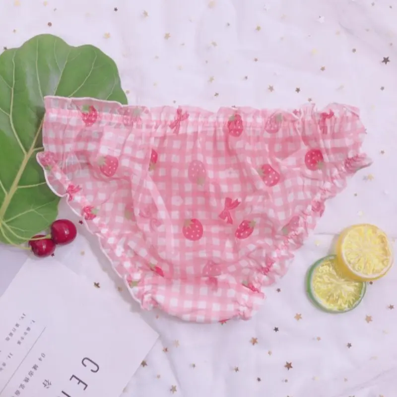 Cute School Girl Strawberry Panties Sexy Mesh Breathable Underwear Japanese Kawaii Lolita Intimate Lingerie Femme Thong