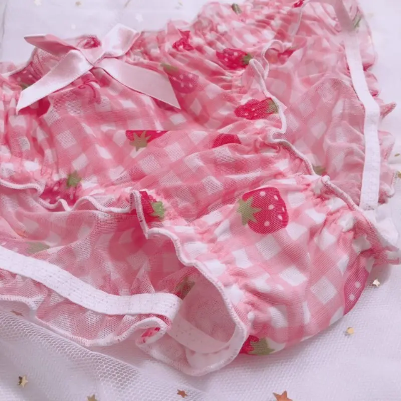 Cute School Girl Strawberry Panties Sexy Mesh Breathable Underwear Japanese Kawaii Lolita Intimate Lingerie Femme Thong