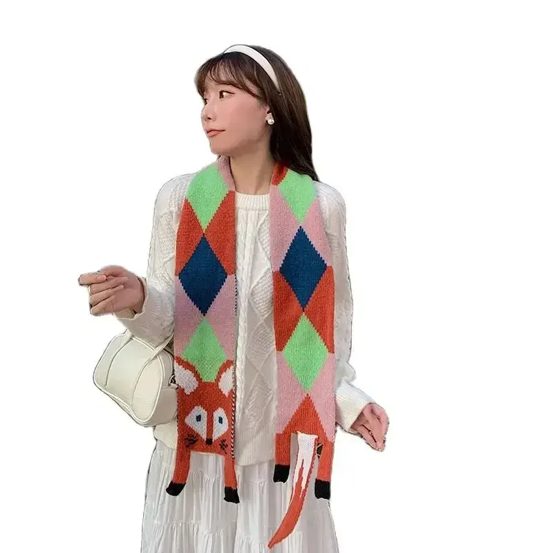 New Autumn Winter Children's Cartoon Fox Knitted Scarf Baby Boys Girls Warm Women Shawl Kids Female Knitted Animal Women Scarf