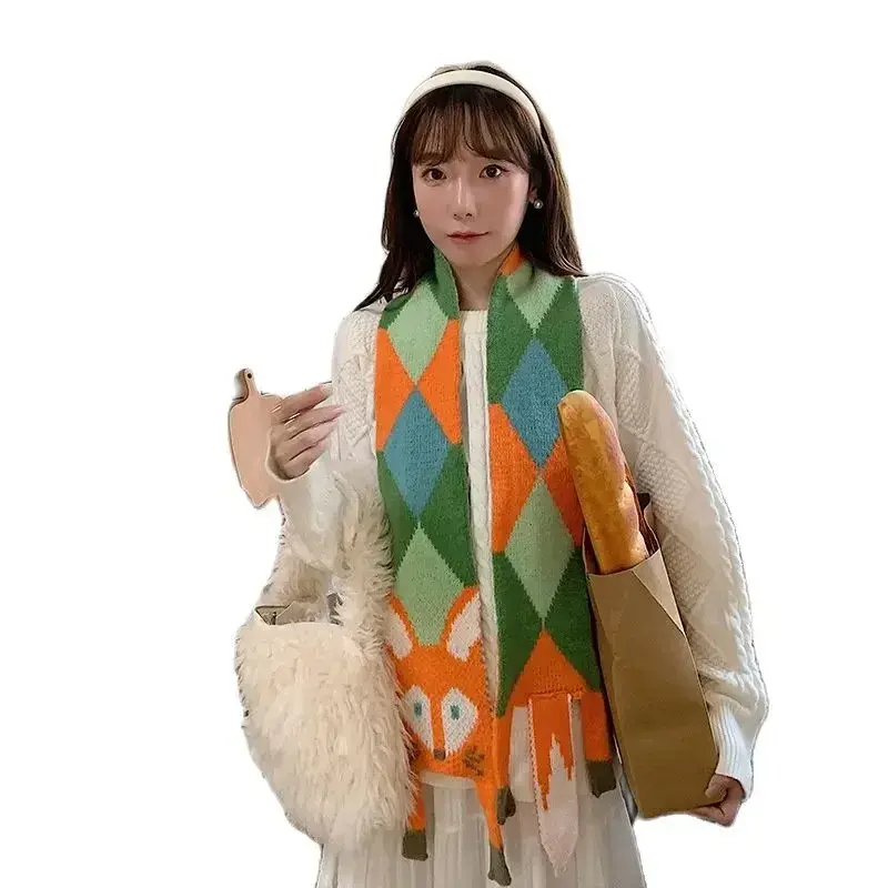 New Autumn Winter Children's Cartoon Fox Knitted Scarf Baby Boys Girls Warm Women Shawl Kids Female Knitted Animal Women Scarf
