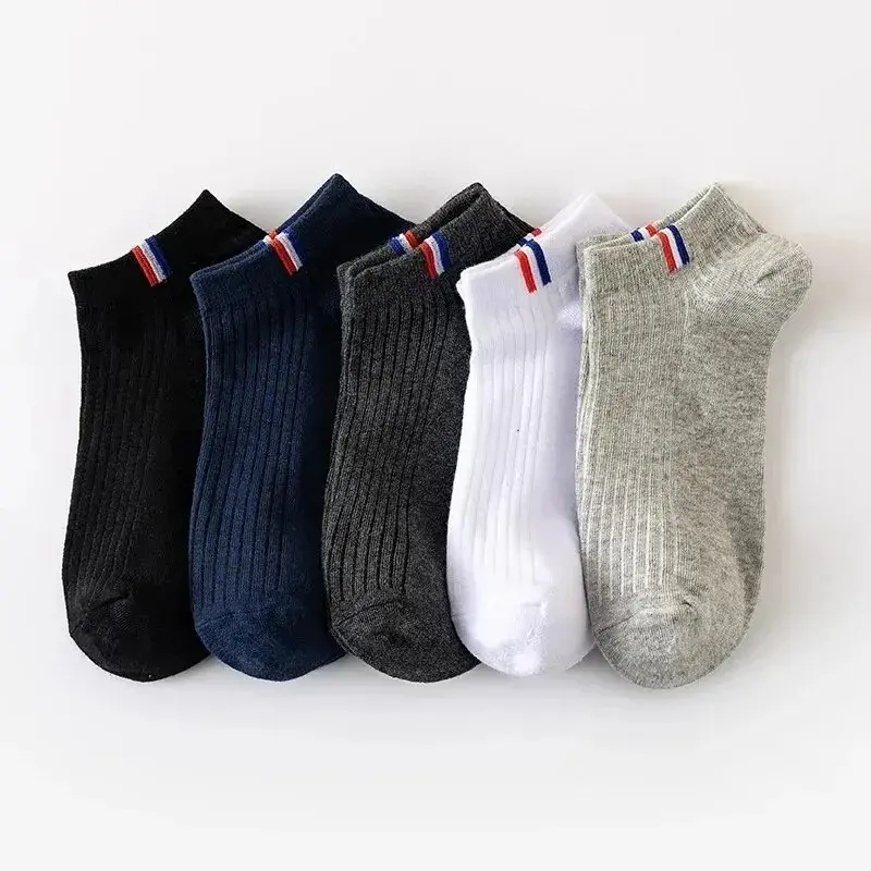 5 Pairs of Thin Summer Cotton Boat Socks Plain Color Men Casual Breathable Sweat Absorbing Calibration Socks