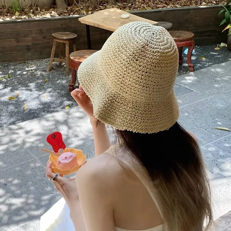 Beach Korean Straw Hat Summer Women Visor Bucket Hat Fisherman Hat Hand Weaving Panama Girl Fishing Chapeau Sun Hats Tool