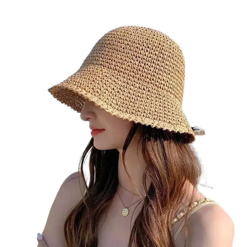 Beach Korean Straw Hat Summer Women Visor Bucket Hat Fisherman Hat Hand Weaving Panama Girl Fishing Chapeau Sun Hats Tool