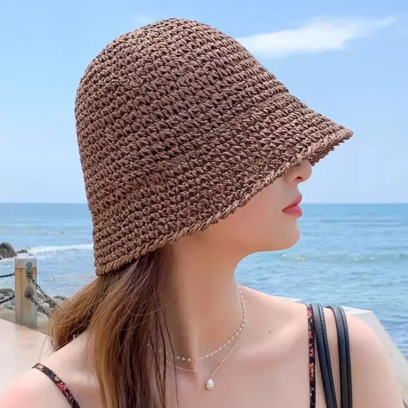 Beach Korean Straw Hat Summer Women Visor Bucket Hat Fisherman Hat Hand Weaving Panama Girl Fishing Chapeau Sun Hats Tool