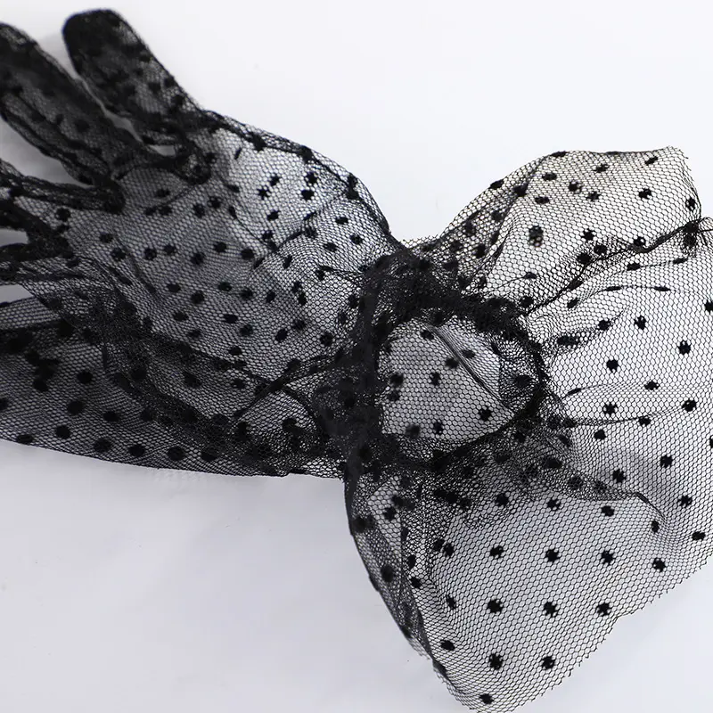 1pc Sexy Transparentes Dot Print Black White Mesh Tulle GloveSpring Summer Thin Short Glove Club Prom Party Dancing Dress Glove