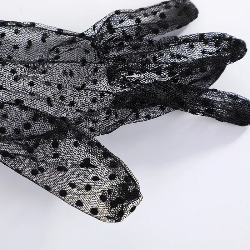 1pc Sexy Transparentes Dot Print Black White Mesh Tulle GloveSpring Summer Thin Short Glove Club Prom Party Dancing Dress Glove