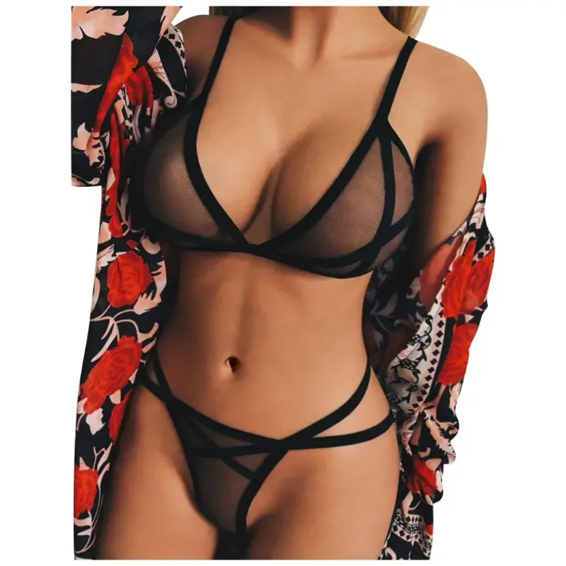 Women Sexy Lingerie Corset Solid Mesh Underwire Sleepwear Underwear Set Underwear Transparent Bra Party Sets Lenceria Femenina