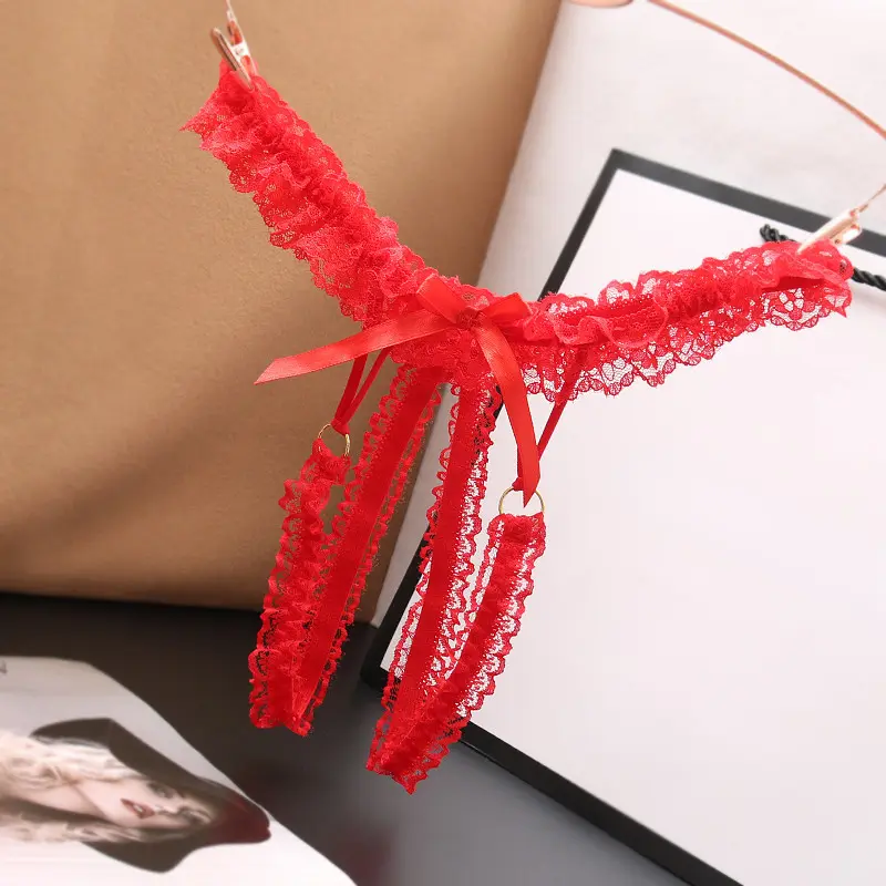 Women's Erotic Open Crotch Panties Ladies Sexy Lace Underwear Female Transparent Invisible Lingerie Elastic Waist G-String Thong