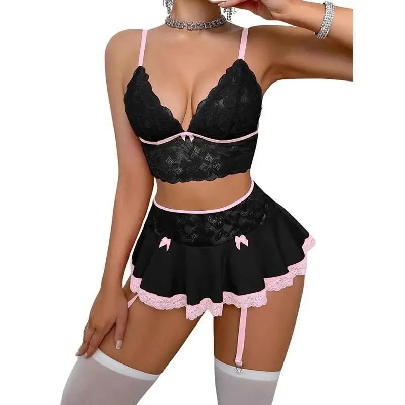 Hot Cosplay Uniform Open Bra Fantasy Miniskirt Nightwear Garter Bra Sets Sexy Costumes Women's Outfit Lingеrie Set