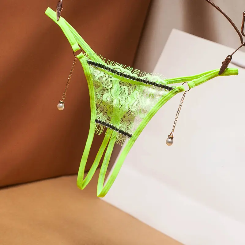 Women's Erotic Transparent Panties Ladies Sexy Hollow Out Underwear Female Pearl Lingerie Ultra-Thin G-String Floral Lace Thongs