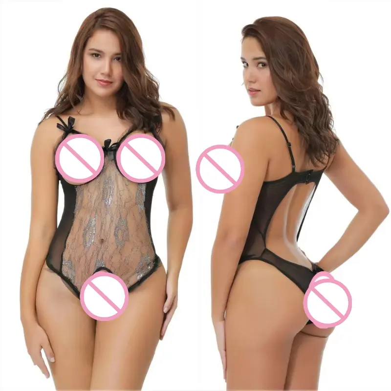 Black Porn Underwear Women Lace Transparent Bra One Piece Sexy Costumes Open Bra Crotchless Bodysuit Female Erotic Lingerie Sets