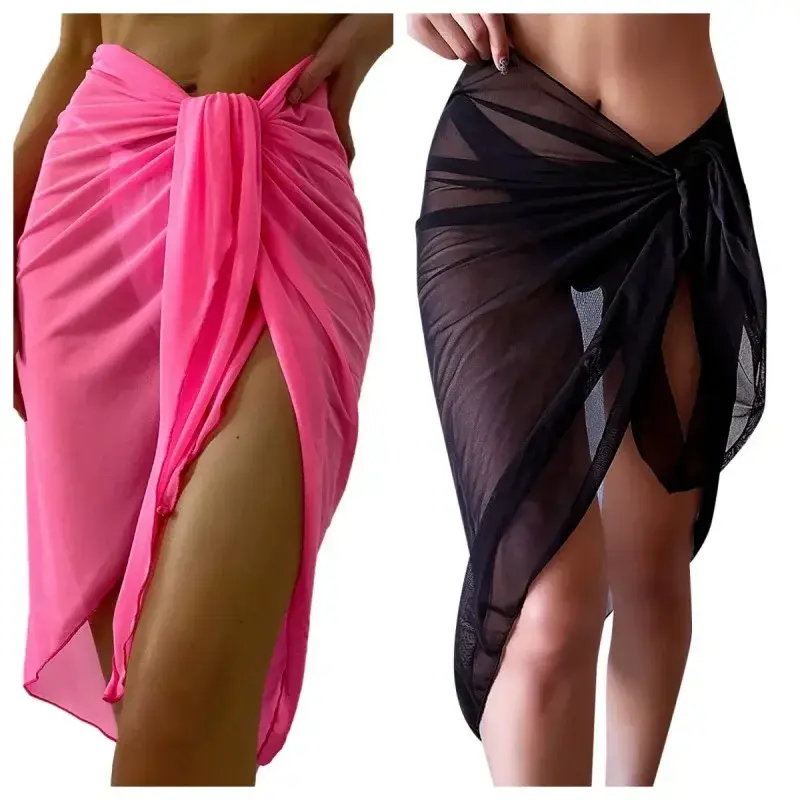 Summer Beach Dress Wrap Sheer Wrap Knot Waist Swimsuit Cover Up Skirt Bikini Wraps Scarf Swimwear Cover Ups Women Bikini Shawls