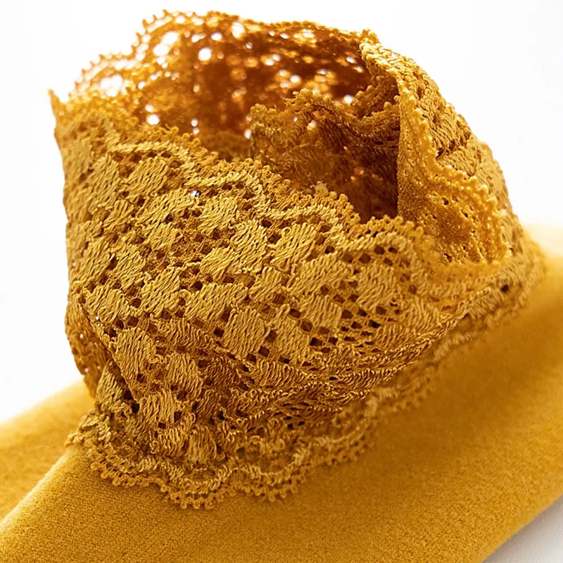 Women Low Lace Tube Thermal Socks Vintage Cute Thick Plus Velvet Warm Home Floor Socks Autumn Winter Anti-slip Sock Slippers