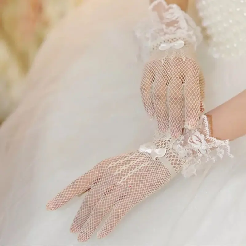Ladies Gloves Lace Gloves White Wedding Gloves Short Floral Gloves Party Bridal Hand Accessories for Women and Girls