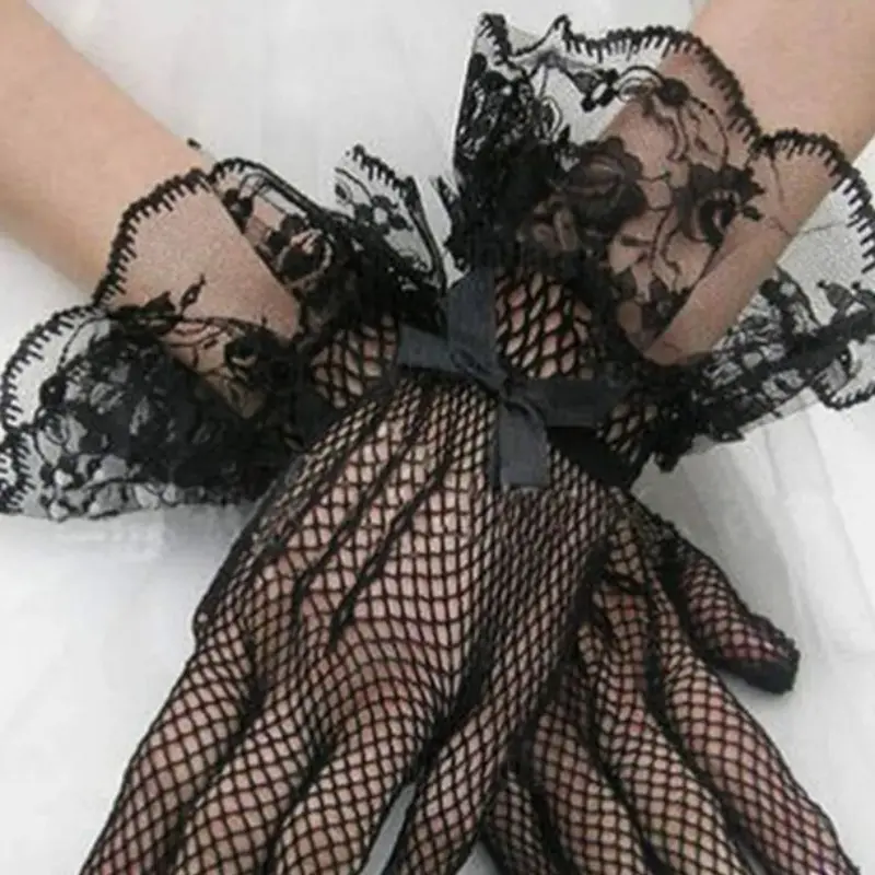 Ladies Gloves Lace Gloves White Wedding Gloves Short Floral Gloves Party Bridal Hand Accessories for Women and Girls