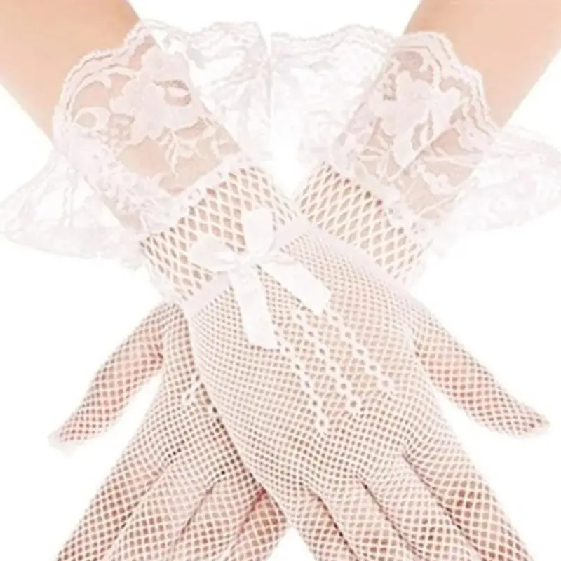 Ladies Gloves Lace Gloves White Wedding Gloves Short Floral Gloves Party Bridal Hand Accessories for Women and Girls