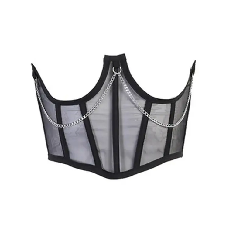 Punk Metal Chain Black Corset Mall Goth High Waist Corsets Harajuku Vintage Mesh See Through Waist Shaper Corsets 2025