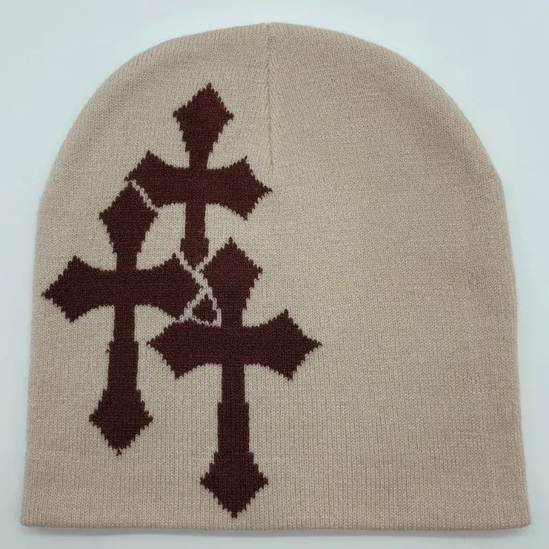 Y2K Crucifix Jacquard Knitted Hat, European and American Popularity Hip Hop Hat, Street Trend Fashion Personality Adult Hat