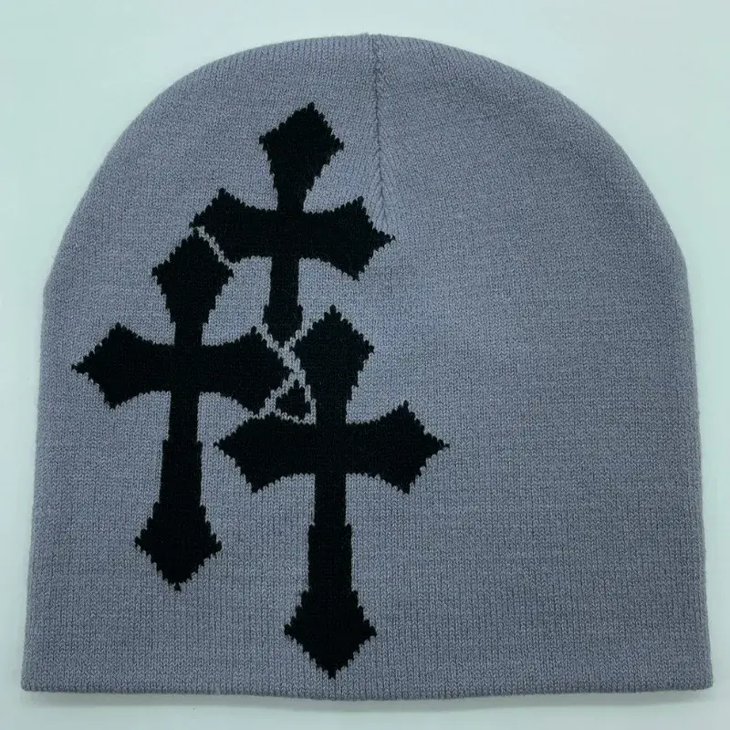 Y2K Crucifix Jacquard Knitted Hat, European and American Popularity Hip Hop Hat, Street Trend Fashion Personality Adult Hat