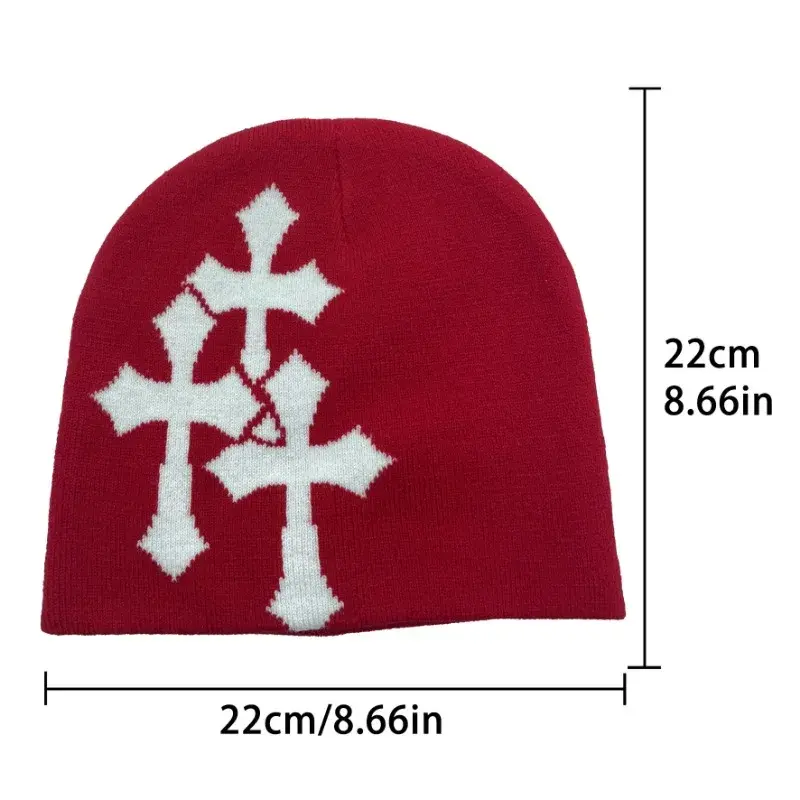 Y2K Crucifix Jacquard Knitted Hat, European and American Popularity Hip Hop Hat, Street Trend Fashion Personality Adult Hat