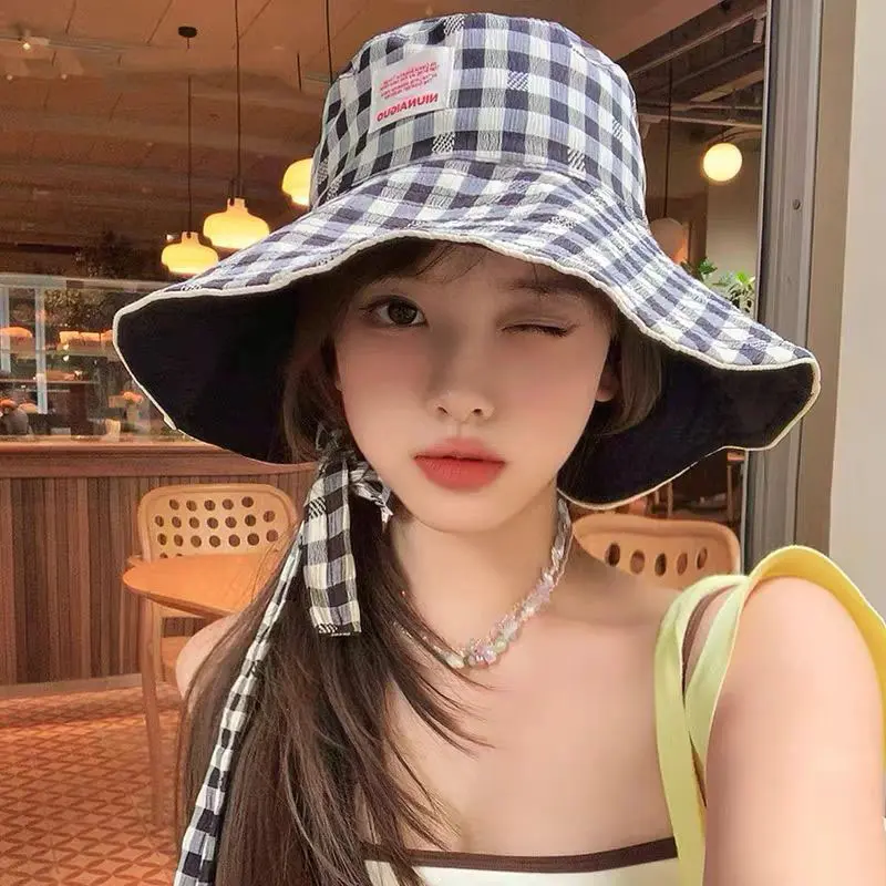 2025 Wide Brim Y2K Sun Hat Women Anti-UV Protection Hiking Fisherman Cap Fold Summer Solid Beach Hat Double sided Sun hat