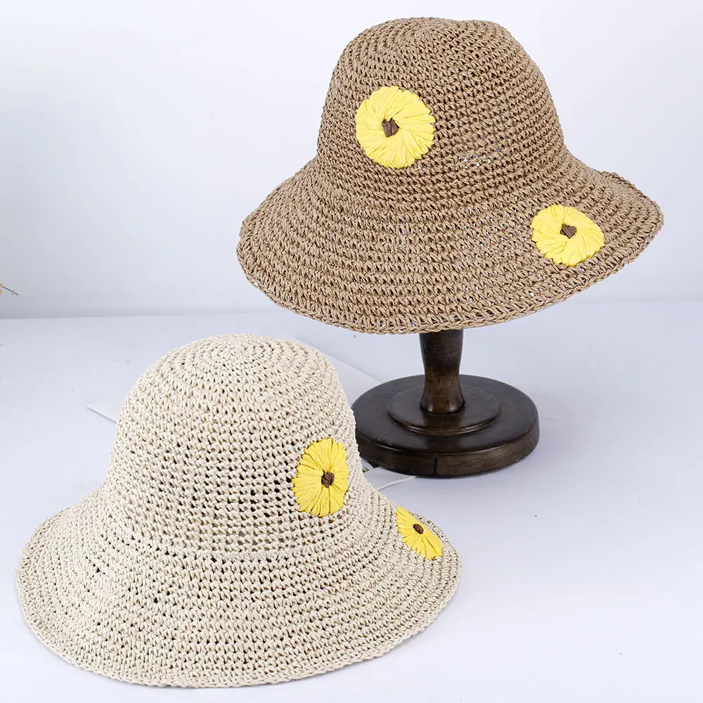 2023 flower Women's summer hat beach Women's hat Beach outing uv protection solar hat sunshade hat Straw hat sun visor Hat girl