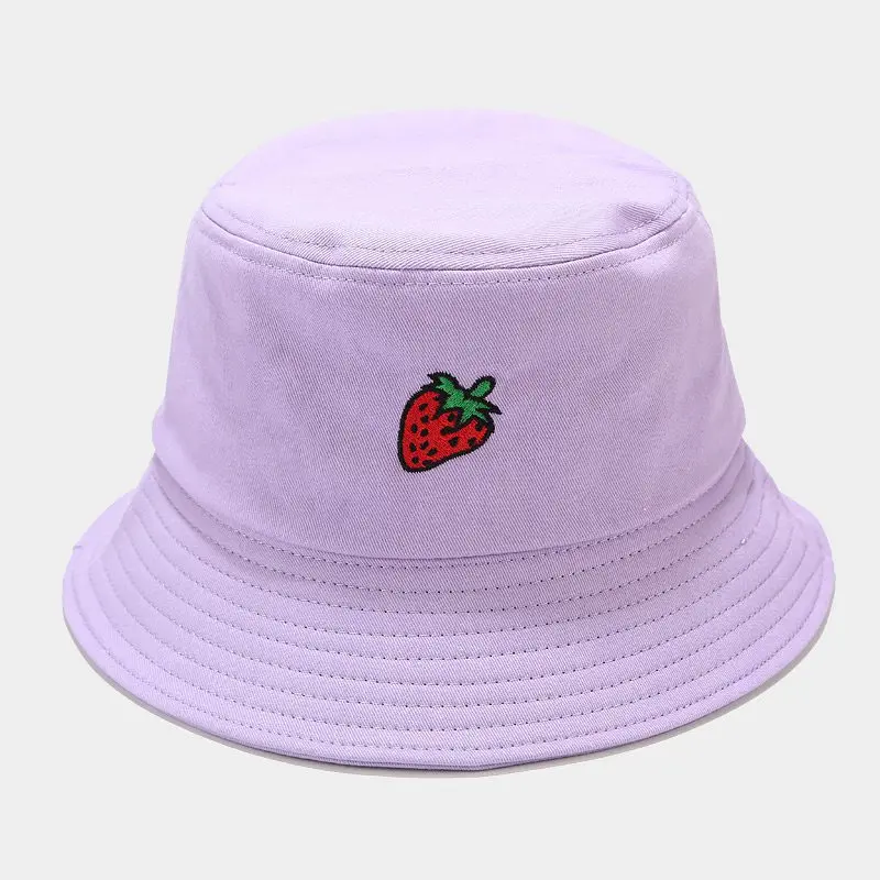 Cute strawberry embroidery letters girl fisherman hat Women foldable creative outdoor fashion basin cap bucket sun hat beanies