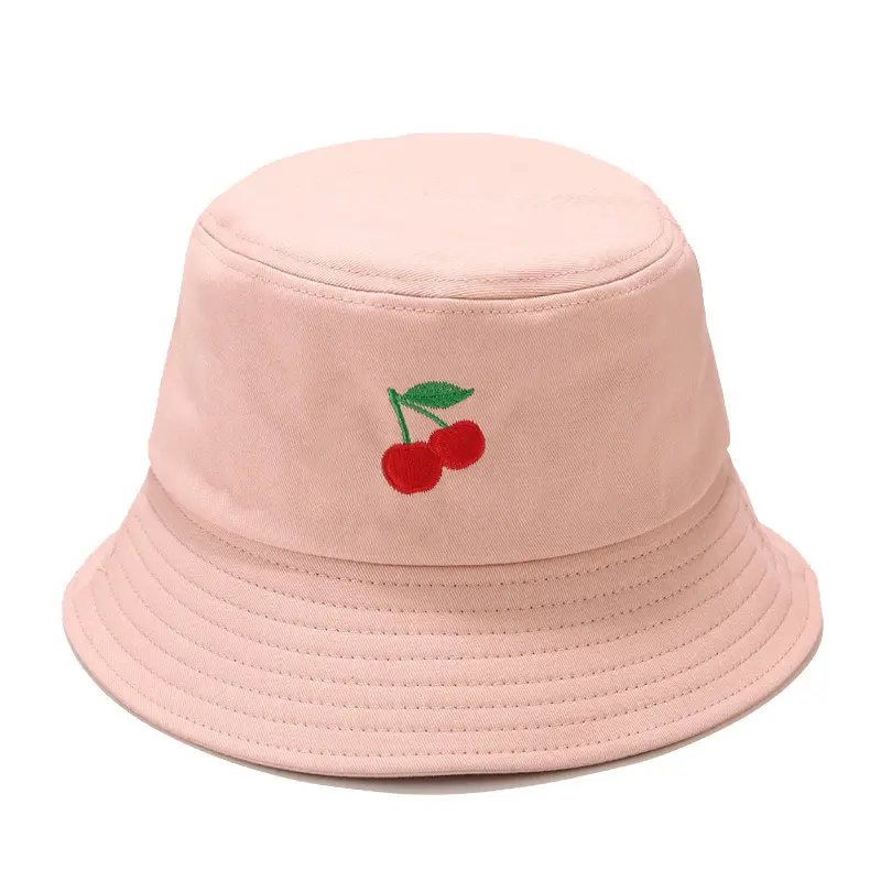 Cute strawberry embroidery letters girl fisherman hat Women foldable creative outdoor fashion basin cap bucket sun hat beanies