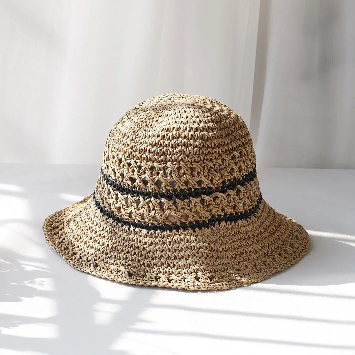 2024 Womens Straw Hats crochet hat bucket hat UV Protection Sun Visor stripe Fisherman's Visors Ladies hat Women Summer hat Cap