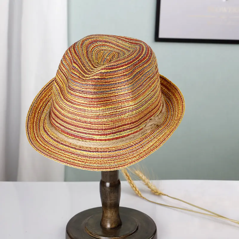 New Natural Panama Soft Shaped Straw Hat Summer Women sun hats Men Beach Sun Cap UV Protection straw Felt hat rainbow RAFFIA cap