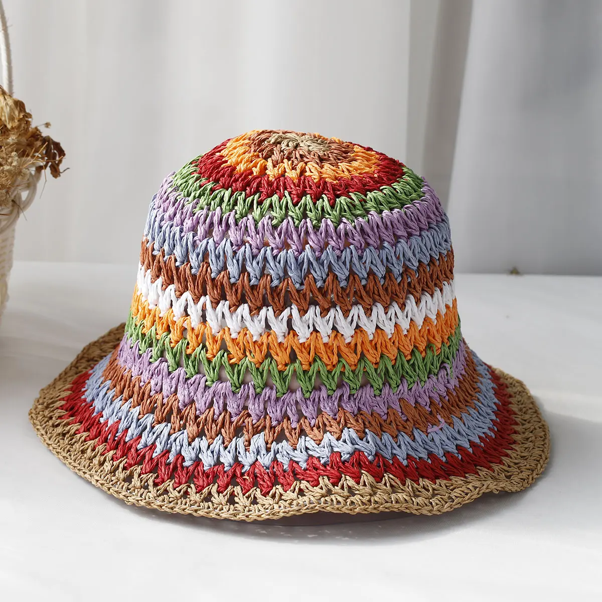 Fisherman's Womens Straw Hats crochet hat bucket hat UV Protection Sun Visor beach hat Women Visors rainbow Women Summer hat Cap