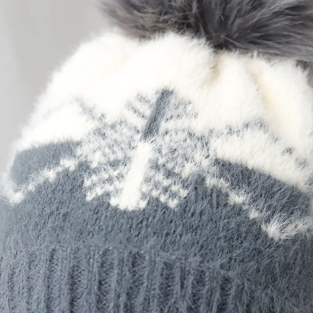 New Winter Twist Knitting Hat For Women Fur Pompom Thick Plush Cap Beanie Solid Color Ladies Warm Ski Snow Skullies Beanies