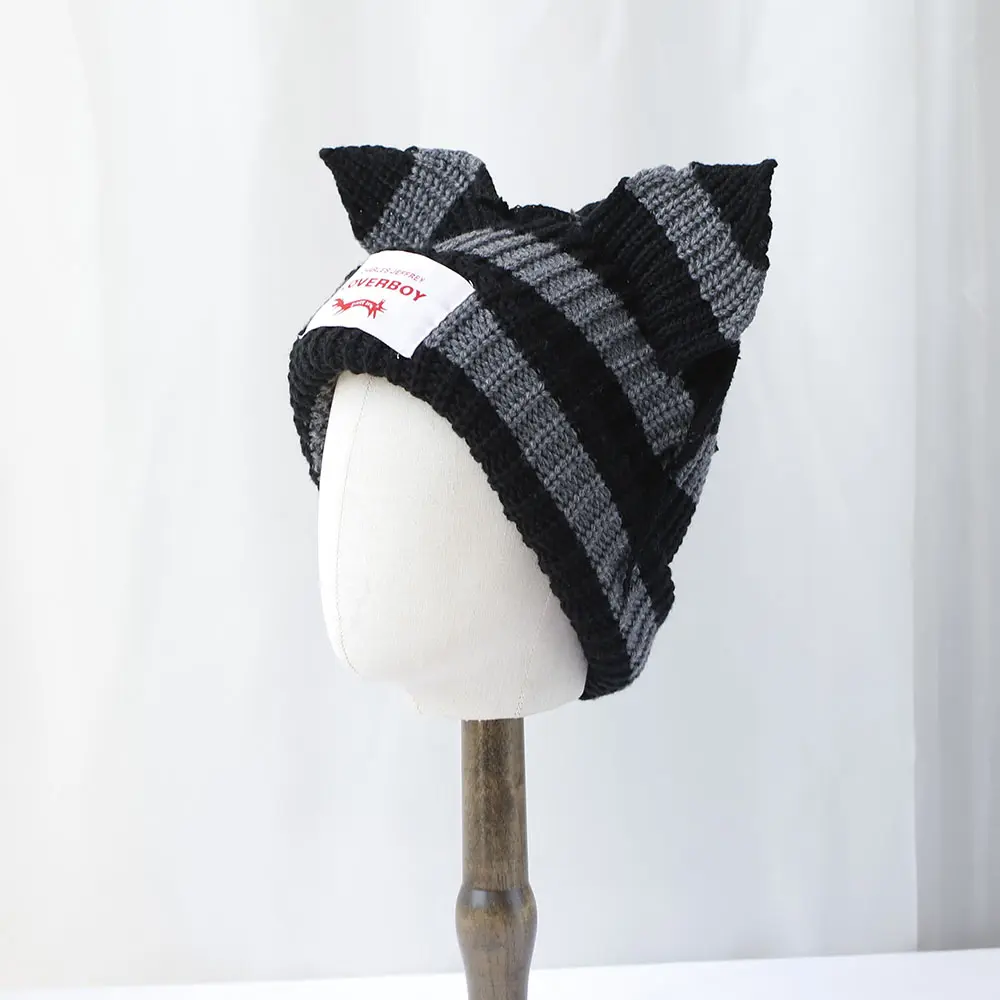 2024  NEW Cute Fashion Hooded Lover Boy Ear Knit Double-layer Warm Fox Ear Woolen Hat Niche Design Hip-hop Personality Cold Hat