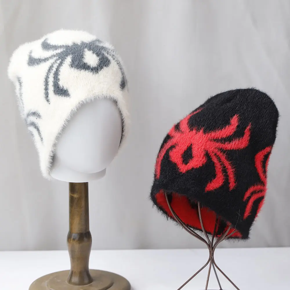 New Winter Twist Knitting Hat For Women Fur Pompom Thick Plush Cap Beanie Solid Color Ladies Warm Ski Snow Skullies Beanies
