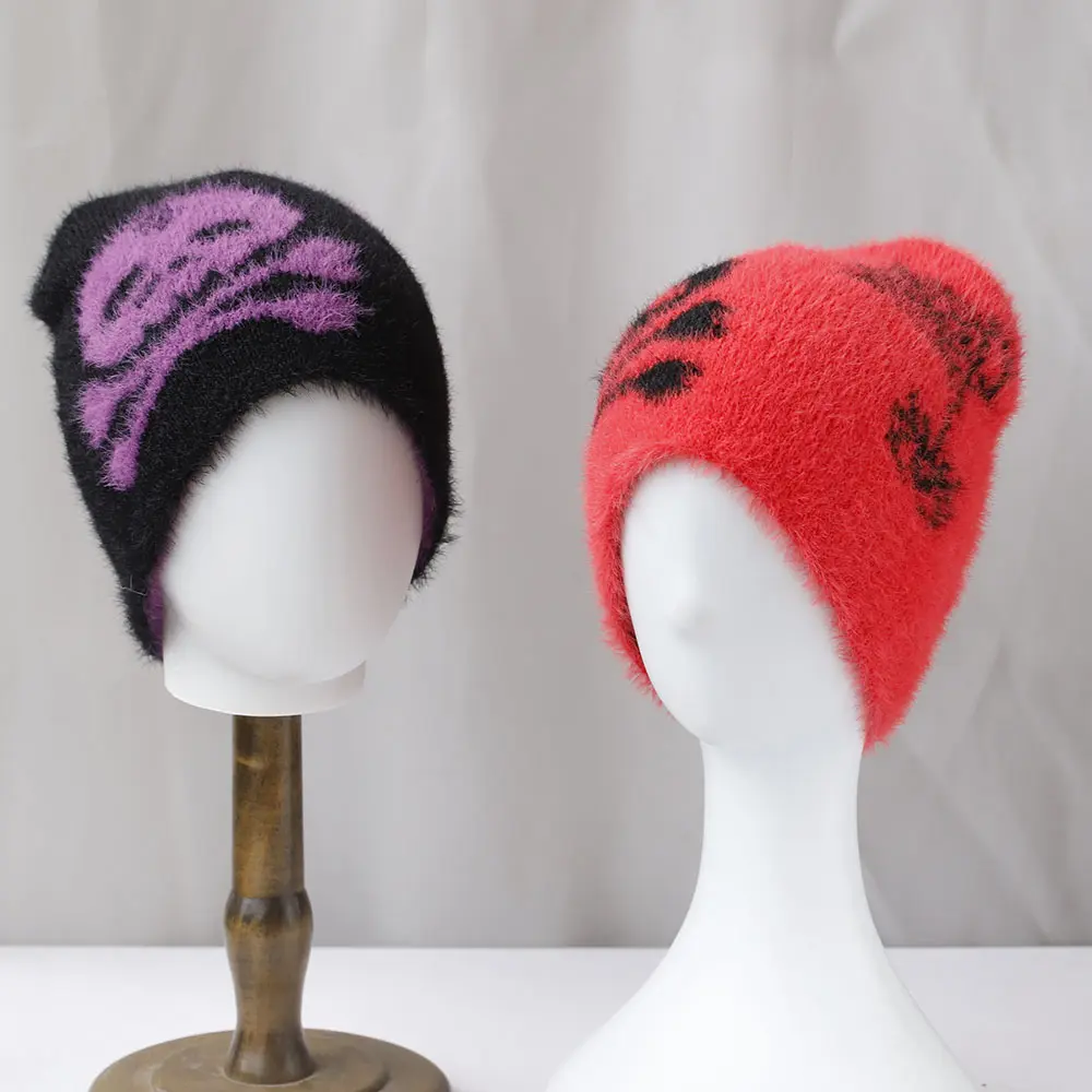 New Winter Twist Knitting Hat For Women Fur Pompom Thick Plush Cap Beanie Solid Color Ladies Warm Ski Snow Skullies Beanies