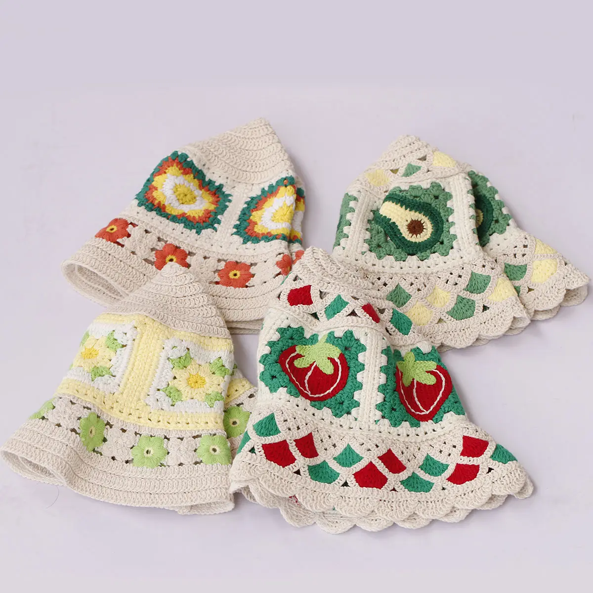 red crochet hat 2024 Fashion Fruits Woolen Hat Women's Autumn and Winter Cute Handmade Plush Hat Knitted Fisherman Bucket Hats
