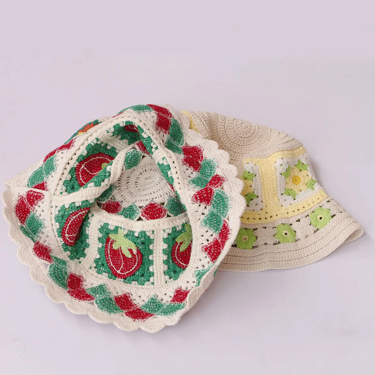 red crochet hat 2024 Fashion Fruits Woolen Hat Women's Autumn and Winter Cute Handmade Plush Hat Knitted Fisherman Bucket Hats