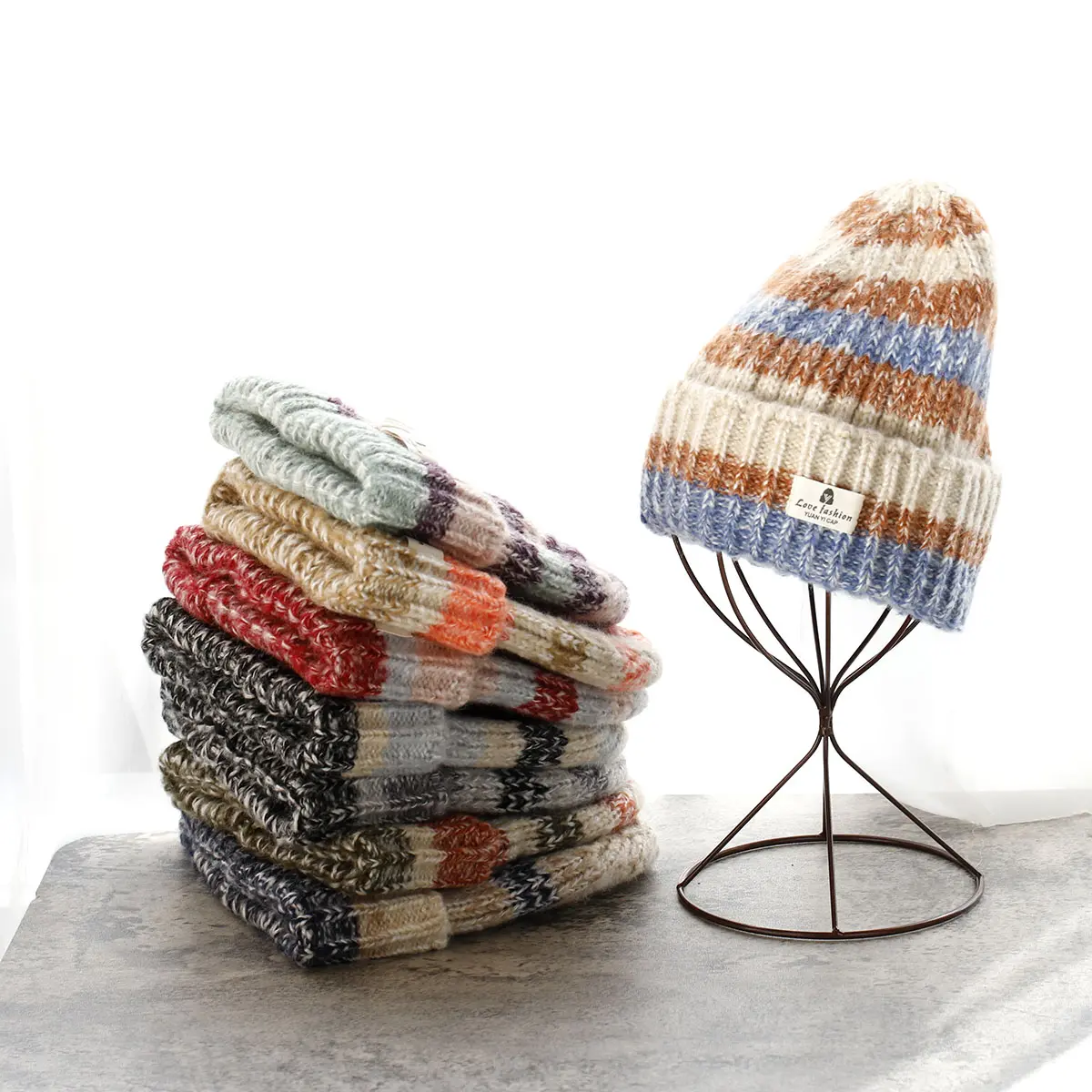 2023 cashmere Ski Pile cap Winter Retro stripe Maillard Warm Hat Wool Ski Hat Knitted Thickened Winter snow Knitted Hat Warm Hat