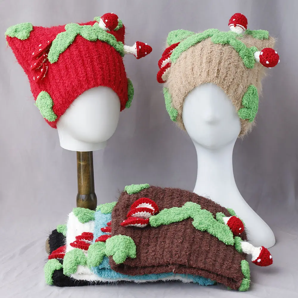 2025 new Y2K Winter Hat Strawberry Cat's ears Hats For Women Fashion Warm Beanie Hats Women Solid Adult Cover Head Cap