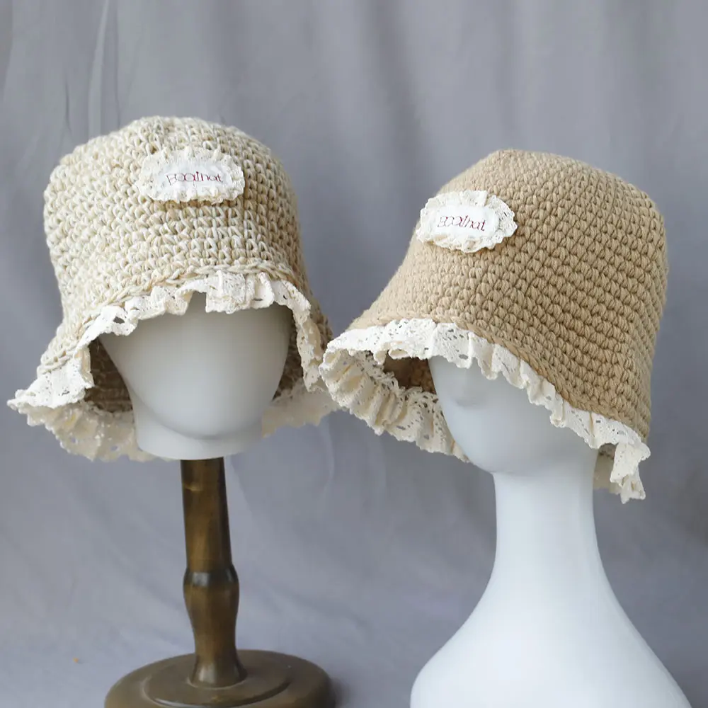 2025 New Crochet Korean Handmade Bucket Hat Women Weaving Knitted Hat Fashion Flowers Autumn Winter Beanies Basin Cap